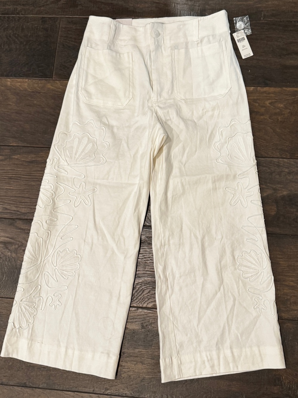 Anthropology Maeve Colette Wide Leg Crop Pants in Ivory 30P